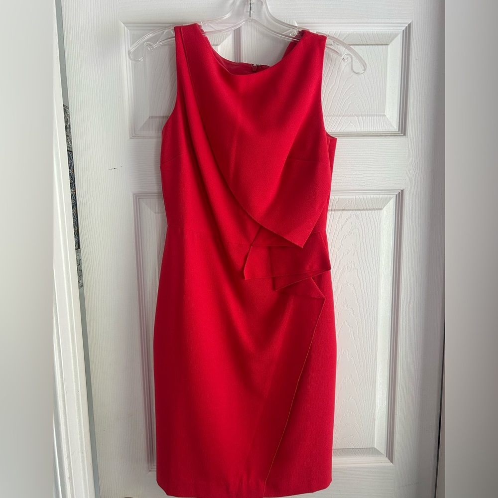 Ann Taylor Red Asymmetrical Ruched Cocktail Dress